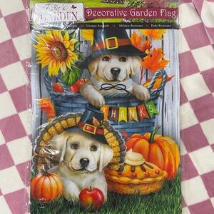 Autumn Harvest Garden Flag with Puppies